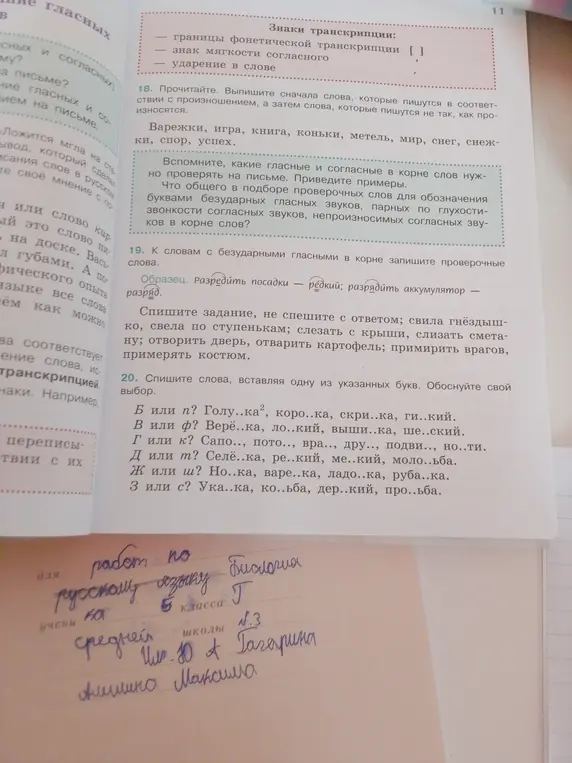 Выполни задание: спиши слова, вставляя одну из указанных букв (Голу..ка, коро..ка, скри..ка, ги..кий)