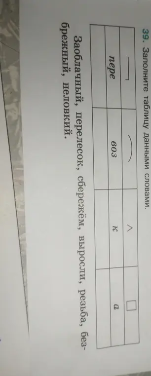 Предложи заполнить таблицу данными словами