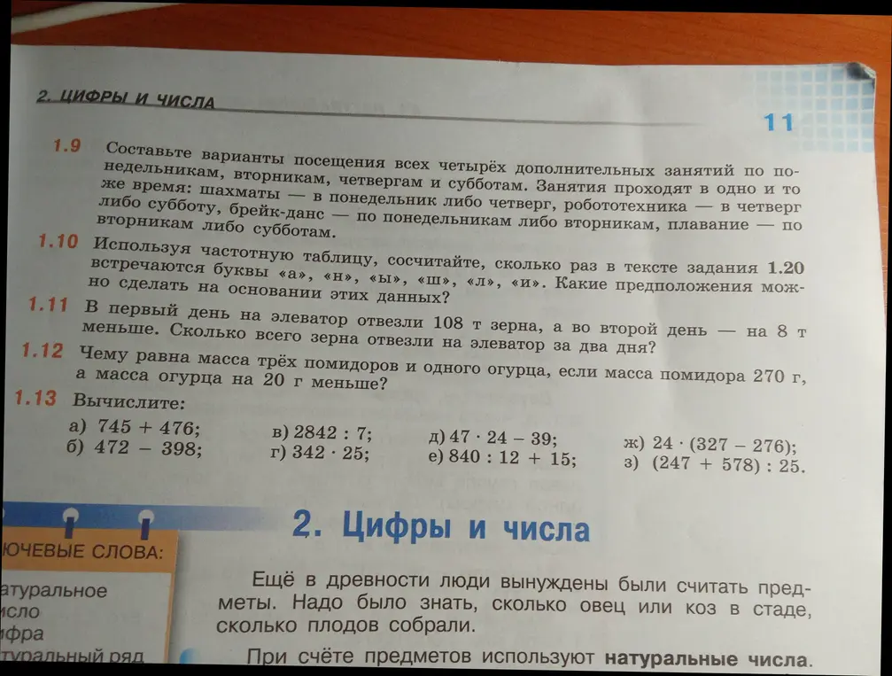 Ты просишь вычислить: сколько всего зерна отвезли на элеватор за два дня, чему равна масса трёх помидоров и одного огурца, а также решить примеры из номера 1.13