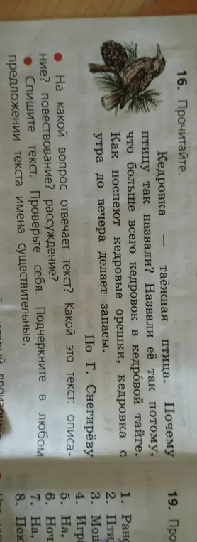 Определи, на какой вопрос отвечает текст про кедровку