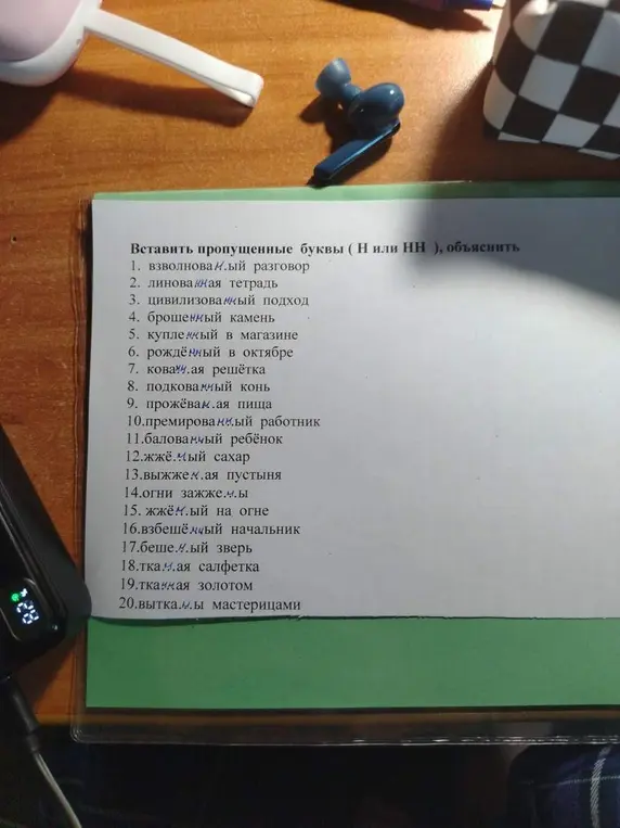 Ты просишь вставить пропущенные буквы (Н или НН) в словах и объяснить, почему именно так.