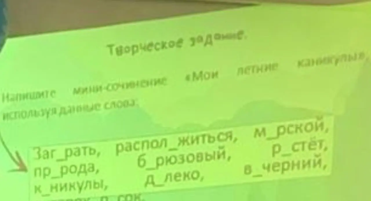 Составь мини-сочинение «Мои летние каникулы», используя данные слова с пропусками.