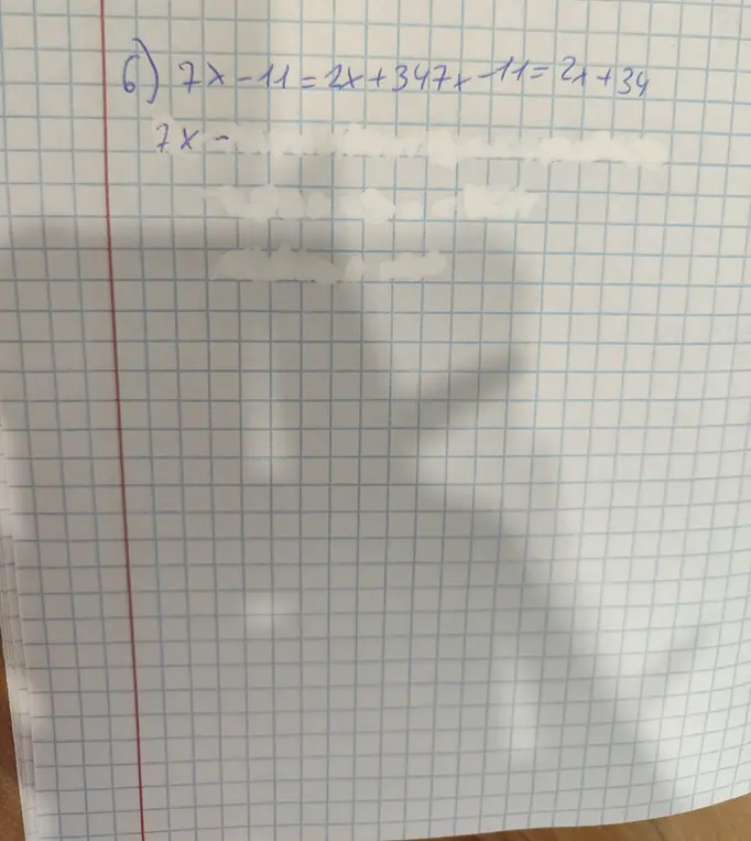 Реши уравнение 7x - 11 = 2x + 347 + (-11) = 2x + 34