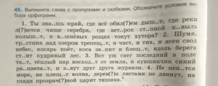 Выпиши слова с пропусками и скобками и обозначь условия выбора орфограмм.