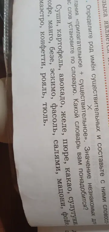 Определи род имён существительных: суши, картофель, авокадо, желе и составь с ними словосочетания прилагательное + существительное