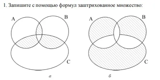 Запиши с помощью формул заштрихованное множество.