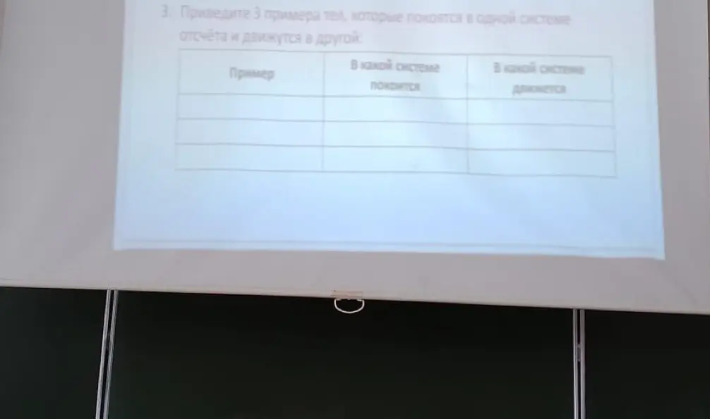 Предложи 3 примера тел, которые покоятся в одной системе отсчёта и движутся в другой