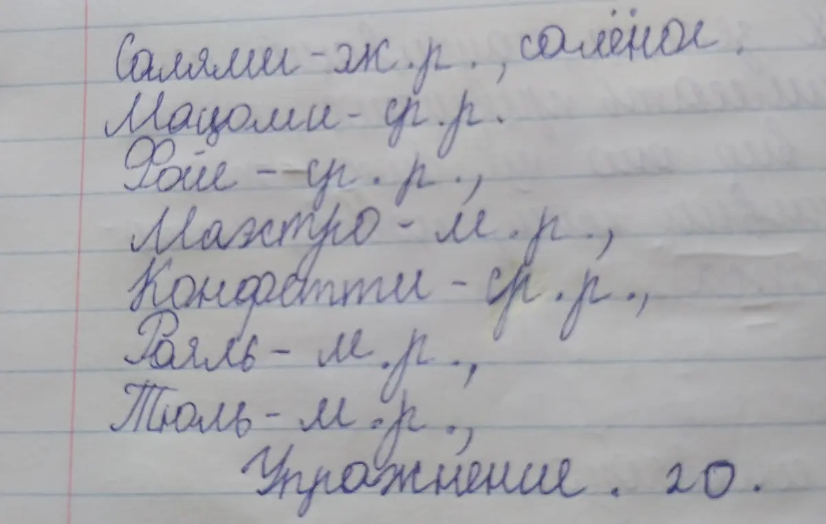 Определи род существительных: Салями, Мацони, Рагу, Маэстро, Конфетти, Рояль, Тюль