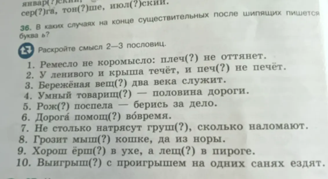 В каких случаях на конце существительных после шипящих пишется буква ь?
