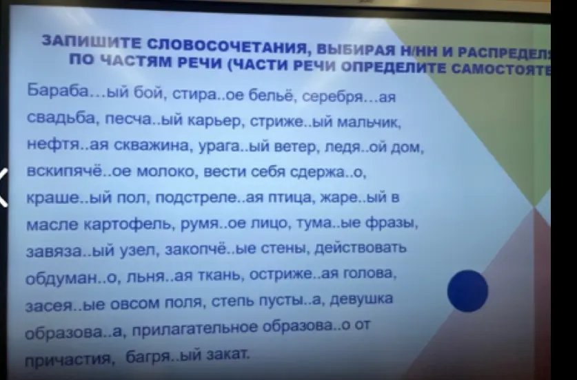 Запиши словосочетания, выбирая Н/НН и распредели по частям речи в словах: бараба...ый бой