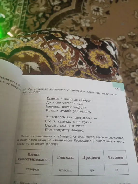 Распредели выделенные в тексте слова по колонкам таблицы