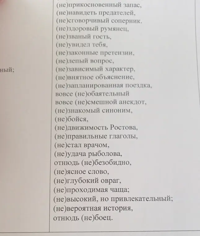 Объясни, как правильно писать "не" с разными словами из списка