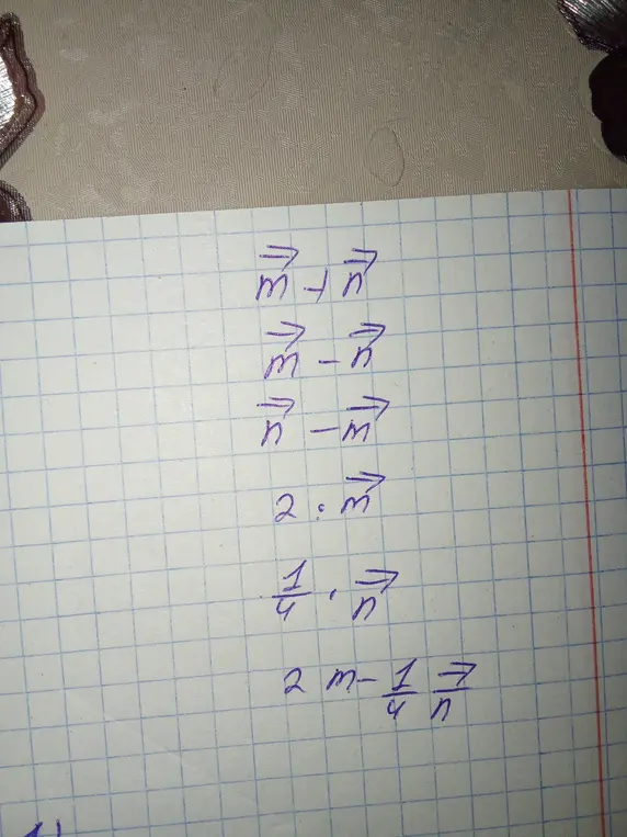 Объясни, что такое векторные действия, представленные на изображении:  $\vec{m} + \vec{n}$