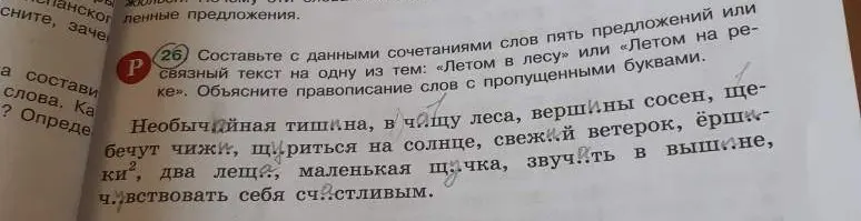 Составь с данными сочетаниями слов пять предложений или связный текст на одну из тем: «Летом в лесу» или «Летом на реке»