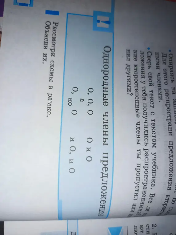 Объясни схемы однородных членов предложения в рамке.
