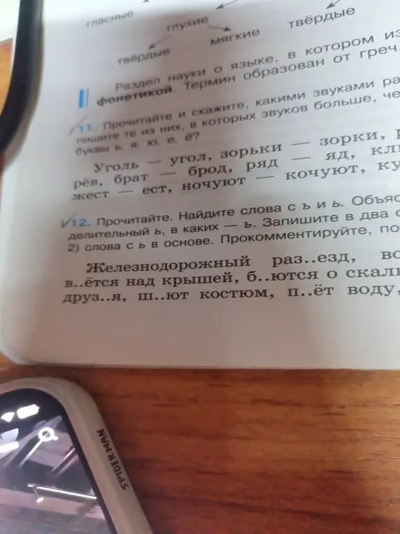 Заполни пропуски, вставляя разделительный ъ или ь. Запиши в два столбика: слова с разделительным ь и слова с разделительным ъ