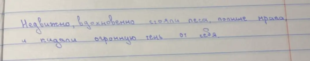 Сделай синтаксический разбор предложения 'Недвижно, вдохновенно стояли леса, полные мрака, и кидали огромную тень от себя'