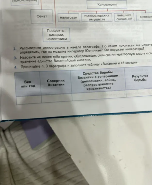 Прочитай пункт 3 параграфа и заполни таблицу «Византия и её соседи»