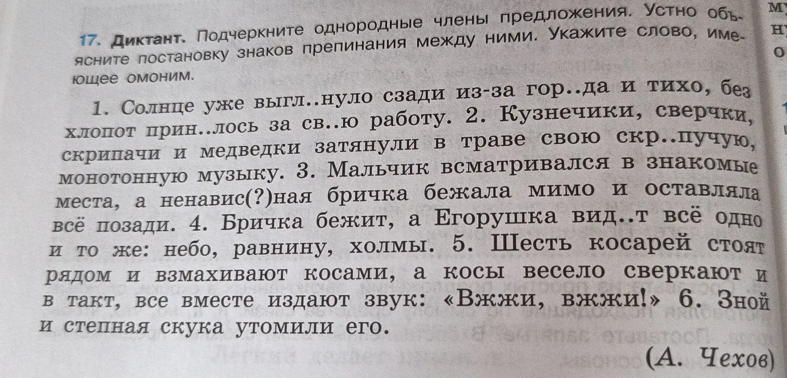 Подчеркни однородные члены предложения в тексте.