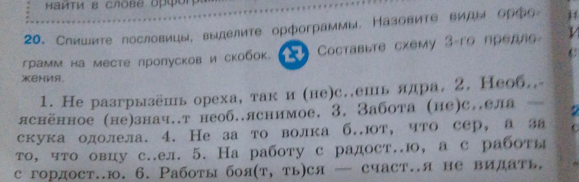 Можешь ли ты в 20 задании списать пословицы, выделить орфограммы и составить схему 3-го предложения?