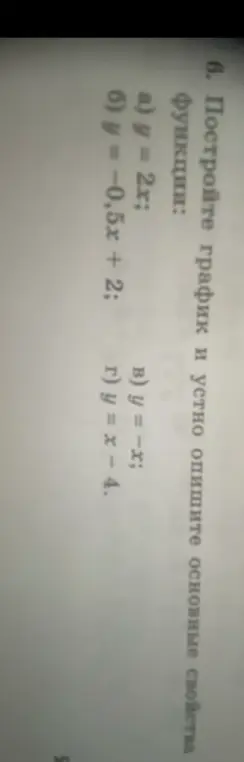Построй графики и устно опиши основные свойства функции: a) y = 2x