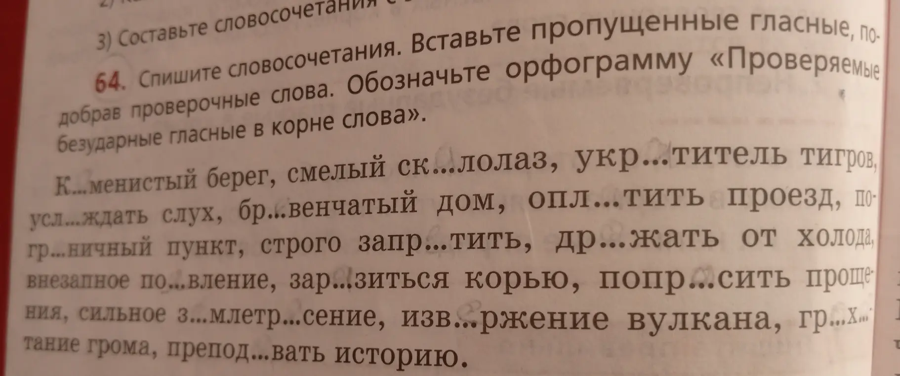 Помоги вставить пропущенные гласные, подобрав проверочные слова в упражнении 64