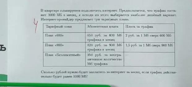Сколько рублей тебе нужно будет заплатить за интернет за месяц, если трафик действительно будет равен 1000 Мб?
