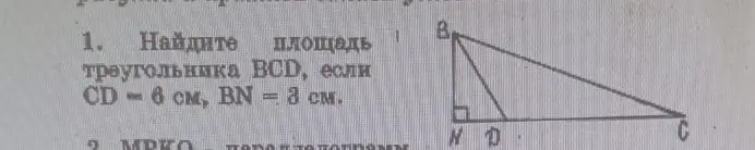 Ты просишь найти площадь треугольника BCD, если CD = 6 см, BN = 3 см.