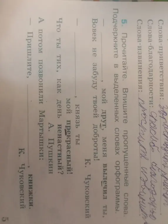 Прочитай и впиши пропущенные слова