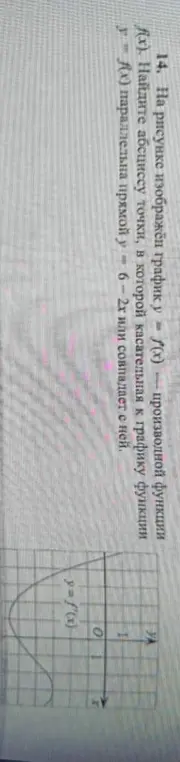 Объясни, как найти абсциссу точки, в которой касательная к графику функции y = f(х) параллельна прямой у = 6-2х или совпадает с ней.