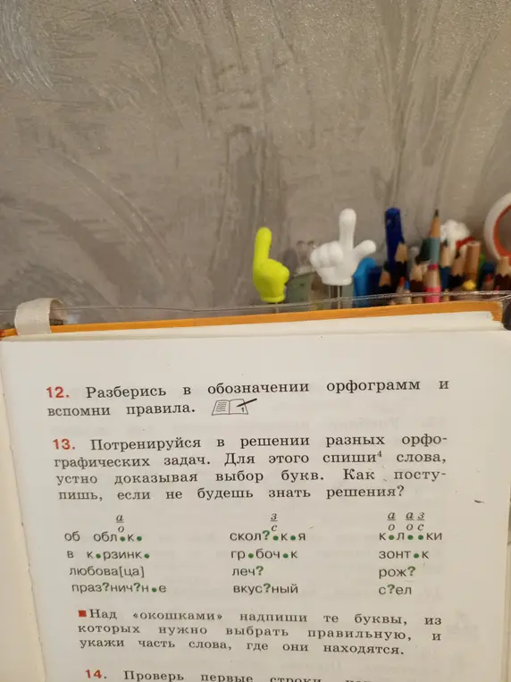 Помоги потренироваться в решении разных орфографических задач, для этого спиши слова, устно доказывая выбор букв в задании 13