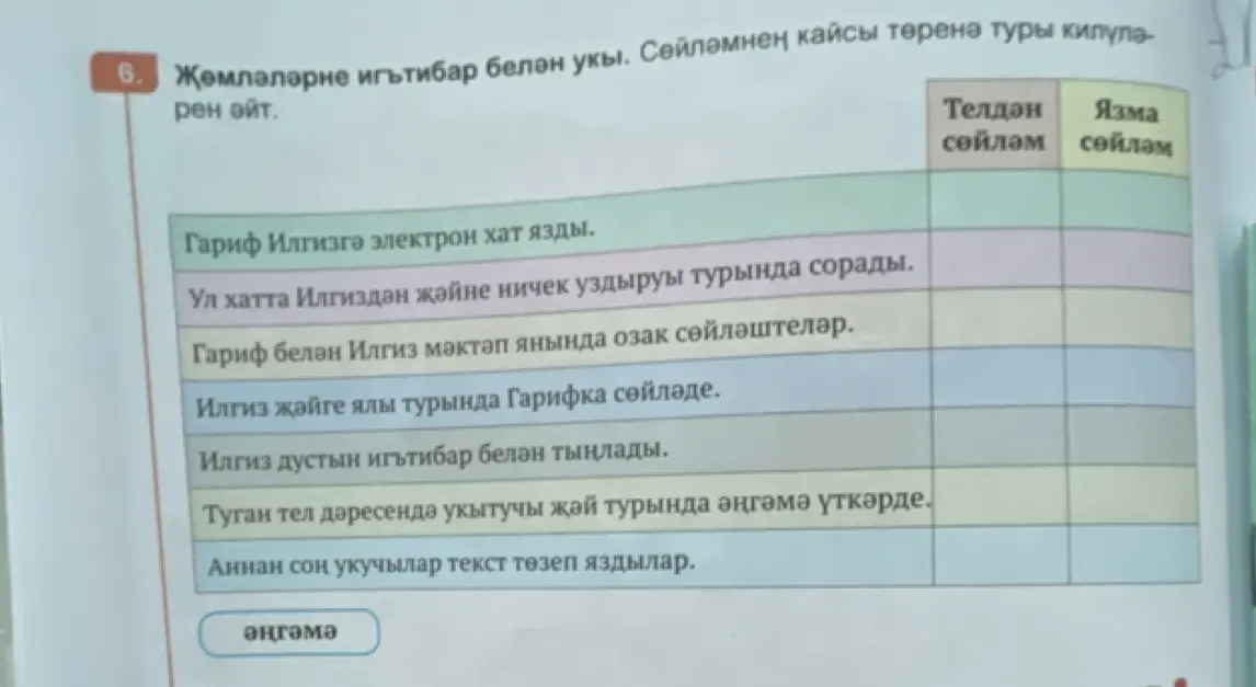 Ты просишь определить, к какому виду (устному или письменному) относятся предложения на татарском языке.