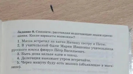 Ты просишь расставить недостающие знаки препинания в предложениях и указать, какие варианты возможны в первом предложении: Миша встретил на катке Наташу сестру и Петю.