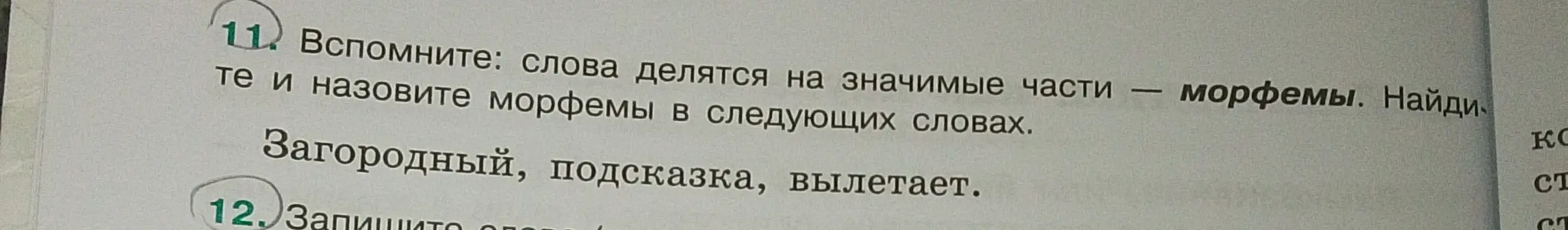 Разбери по составу слова 'Загородный, подсказка, вылетает'