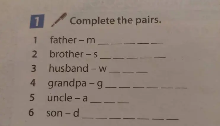 Ты просишь меня заполнить пары слов на английском языке, начиная с father.