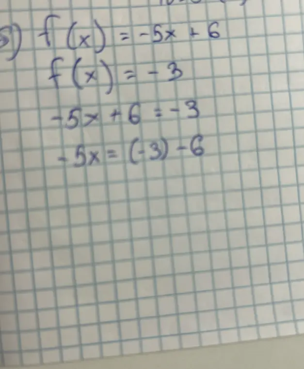 Помоги мне решить уравнение f(x) = -5x+6, если f(x) = -3