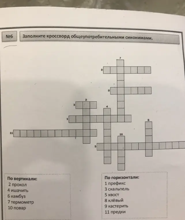 Предложи решение кроссворда, используя общеупотребительные синонимы.
