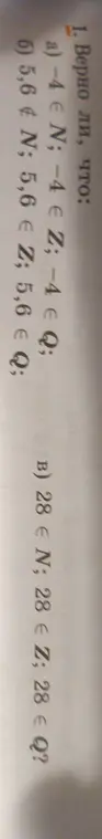 Определи, верно ли, что -4 принадлежит N, Z, Q