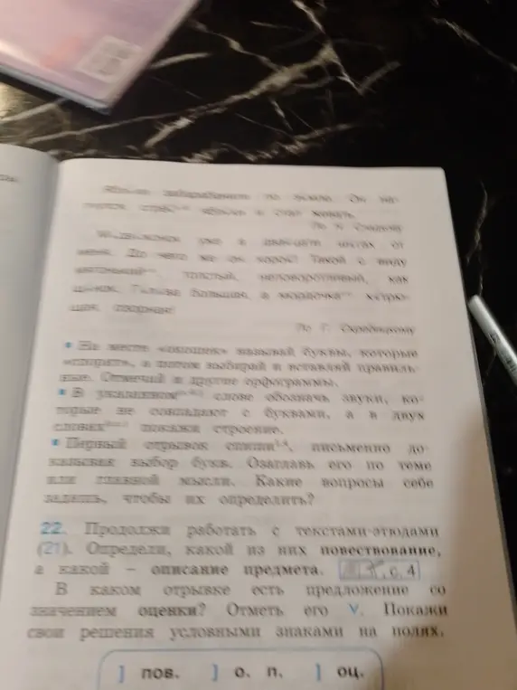Определи, какой из текстов-этюдов (21) повествование, а какой — описание предмета