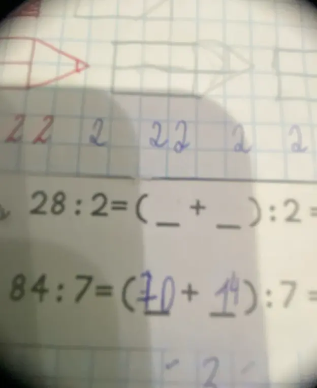 Выполни вычисления: 28:2=(+):2=