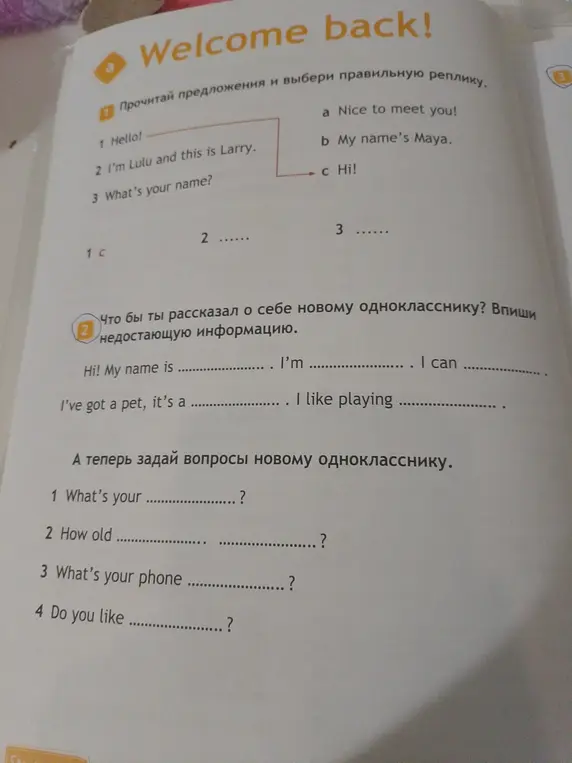 Помоги выбрать правильную реплику в упражнении по английскому языку (1 Hello!)