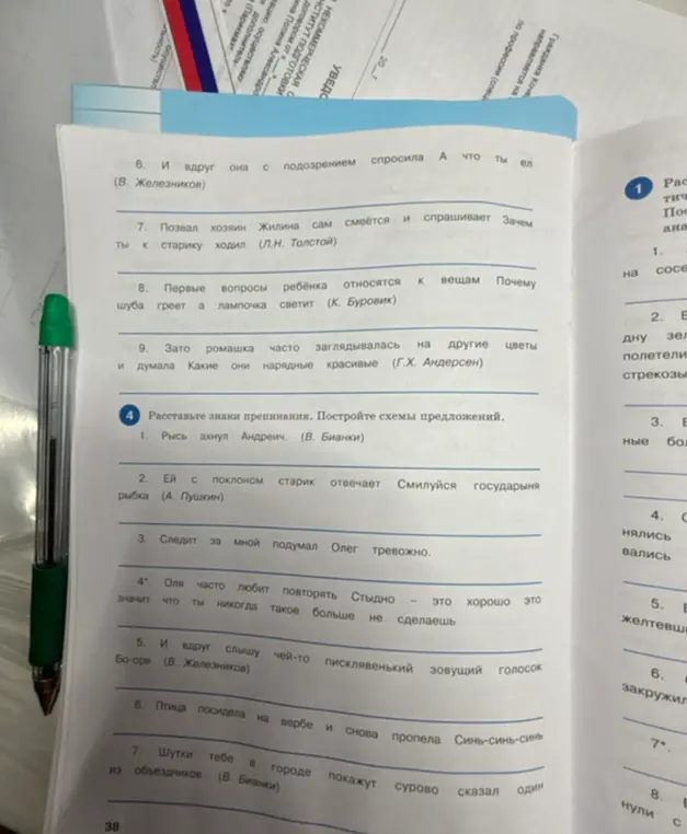 Расставь знаки препинания и построй схемы предложений в упражнениях 3 и 4