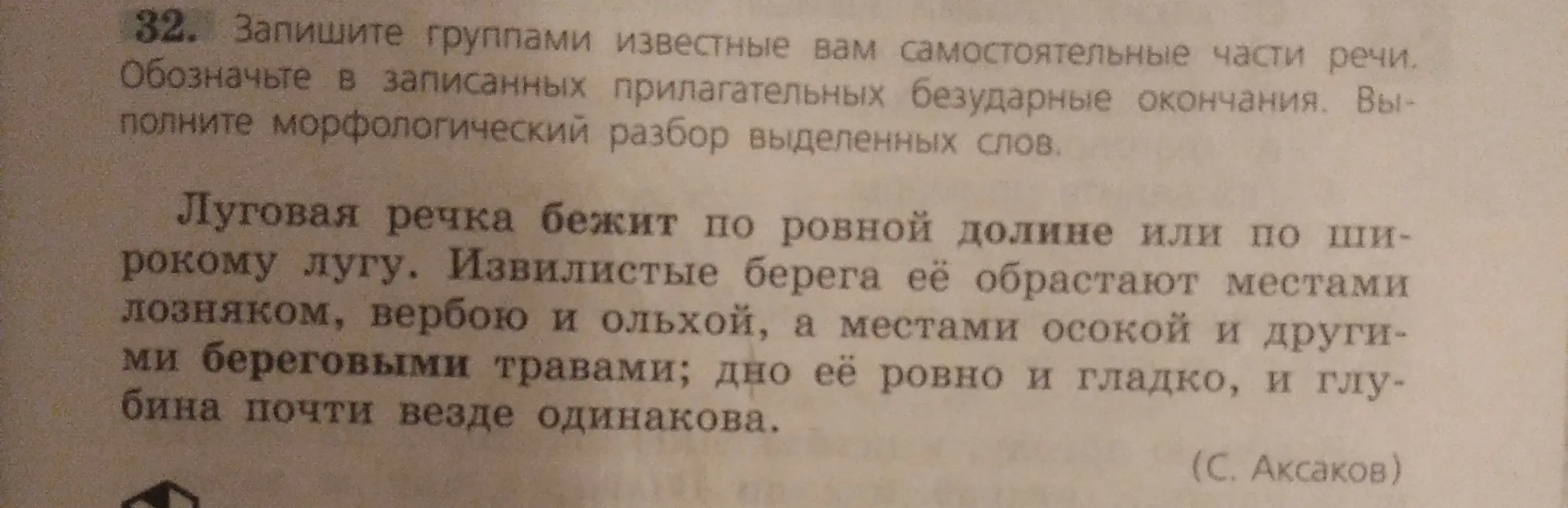 Выполни задание: запиши группами известные тебе самостоятельные части речи, обозначь в записанных прилагательных безударные окончания и выполни морфологический разбор выделенных слов