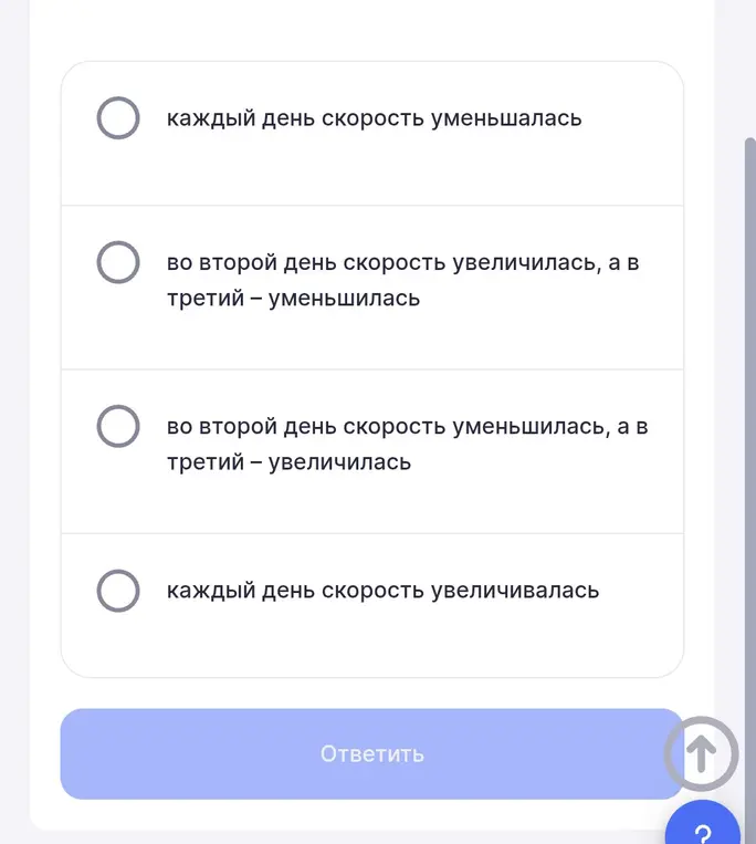 Определи, как изменилась скорость велосипедиста за три дня по данным графика зависимости пройденного пути от времени.