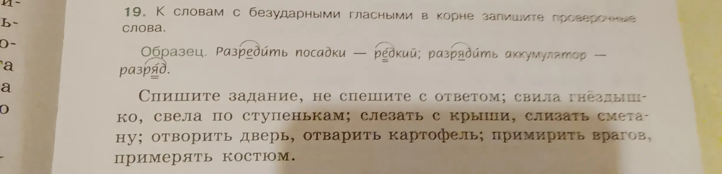 Подбери проверочные слова к словам из упражнения