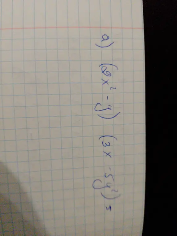Помоги решить пример (6x² - y)(3x - 5y²)