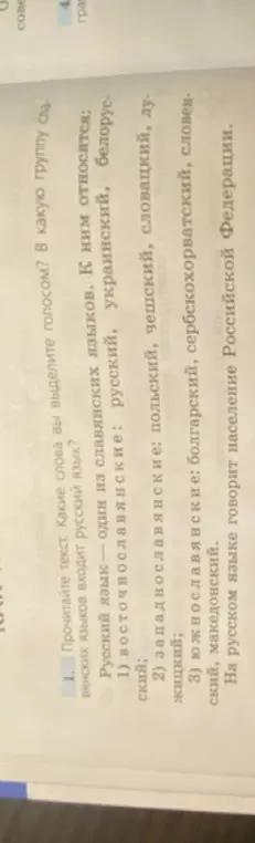 Какие слова мне выделить голосом и в какую группу славянских языков входит русский язык?