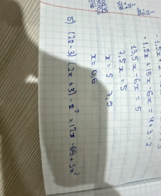 Реши уравнение (2x-3)(2x+3)-x² = 12x-69+3x²