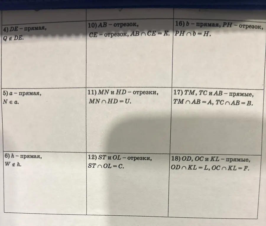 Объясни, что значат записи про прямые, отрезки и точки на плоскости: 4) DE - прямая, Q \notin DE.