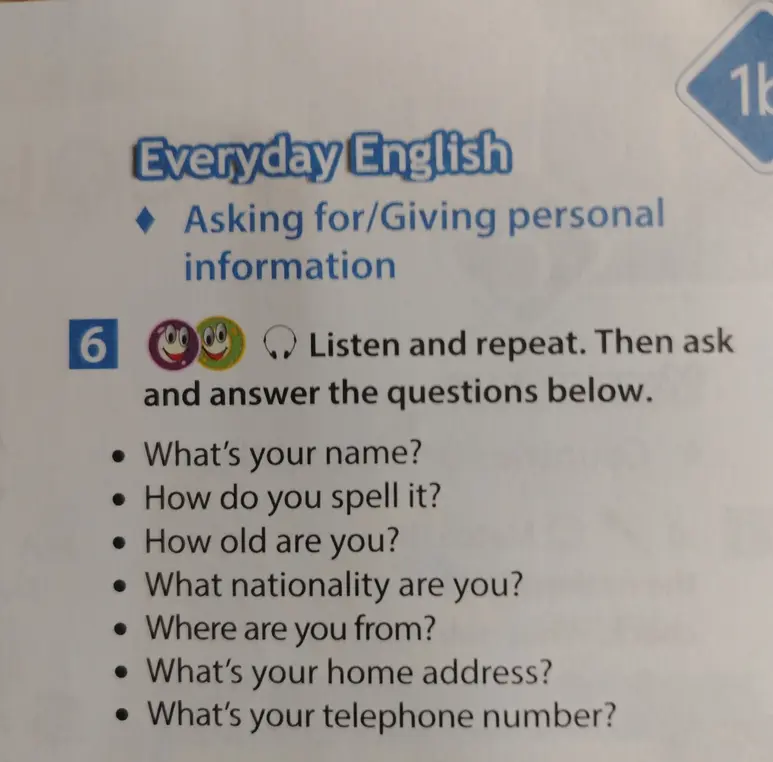 Задай вопросы и ответь на них: What's your name?